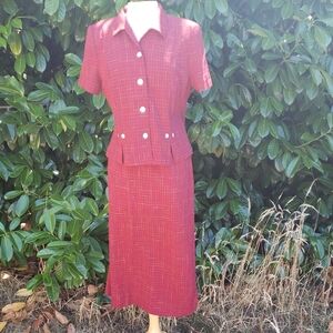 Vintage 80's 2 Piece Set Dress Jacket Art Teacher Aunt Martha Size Large Tartan